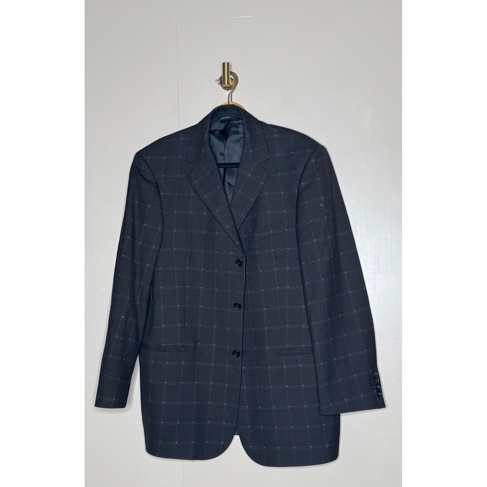 Via Veneto Italy Super 120s Wool Blazer Mens Charcoal Windowpane Sport Coat